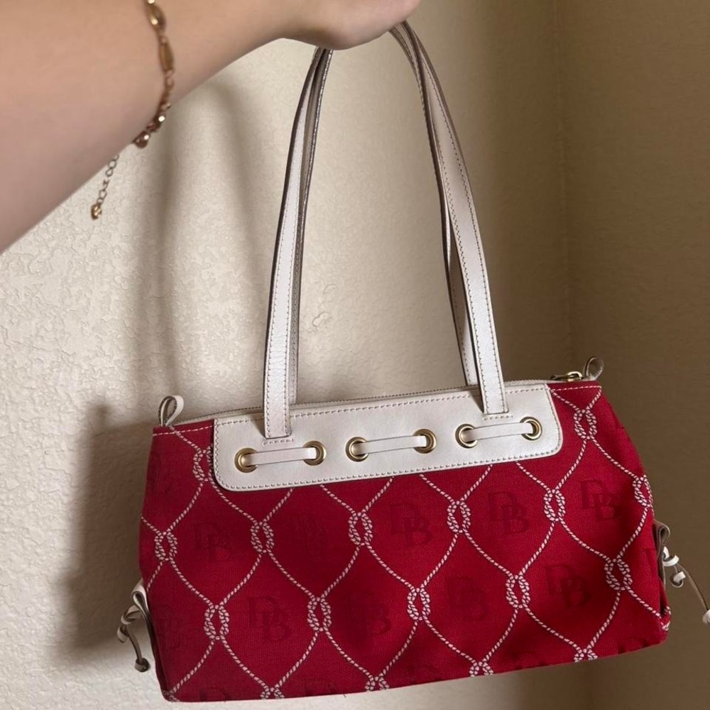 Vintage‎ Dooney & Bourke Sailor Nautical Shoulder Baguette Bag Red White - Picture 4 of 8